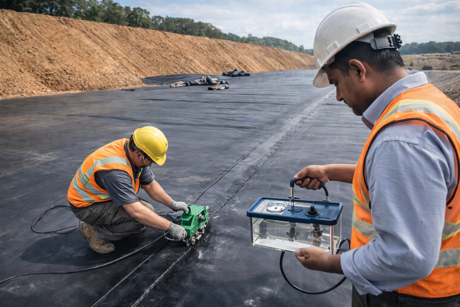 Multiple geosynthetic system domains including foundation, slopes, drainage and containment